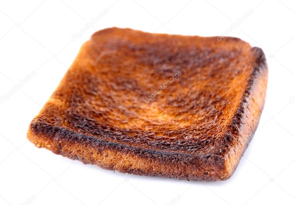 Burnt toast bread isolated on white background