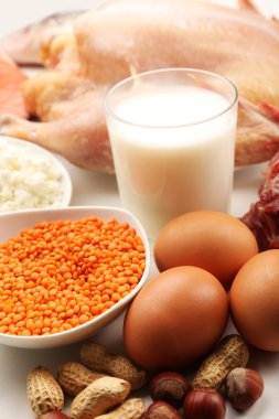 Yemek masasında, protein yüksek yakın çekim