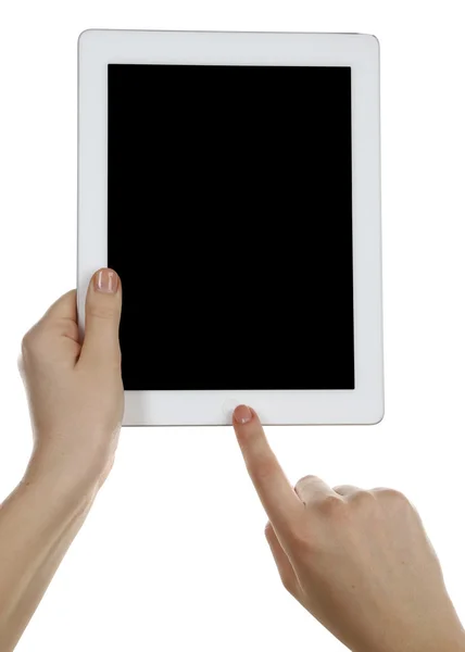 Händer som håller TabletPC isolerad på vit — Stockfoto