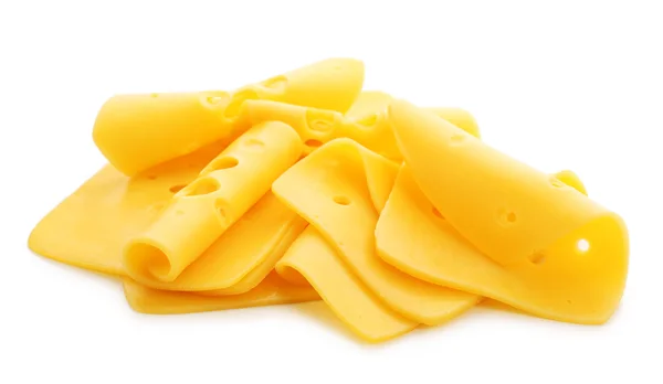 Szeletelt sajt, elszigetelt fehér — Stock Fotó