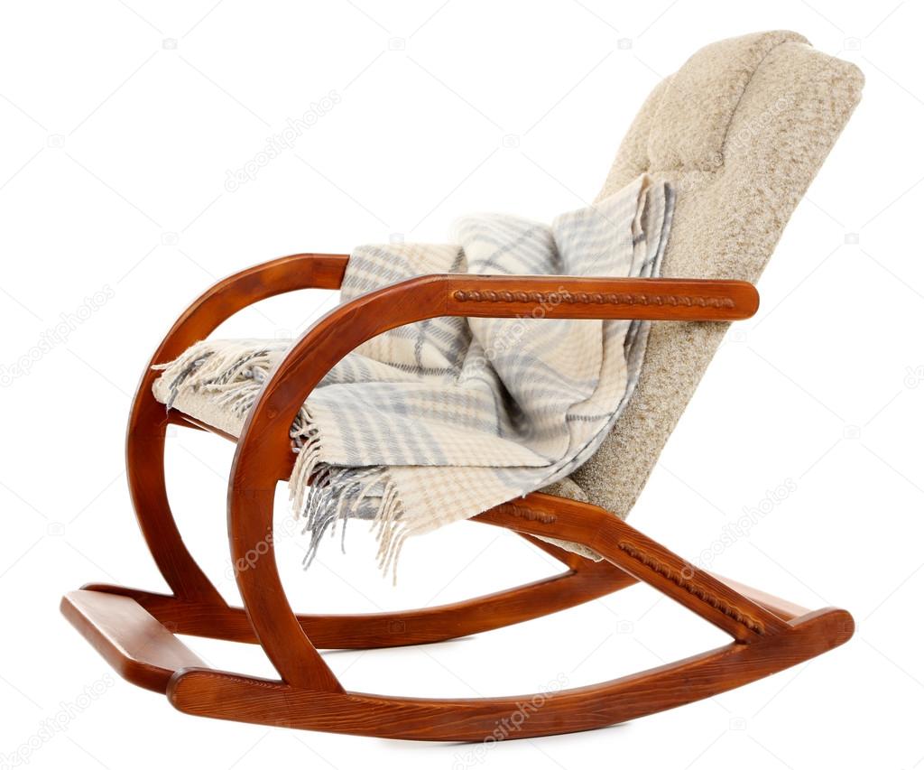 Modern rocking-chair with rug isolated on white