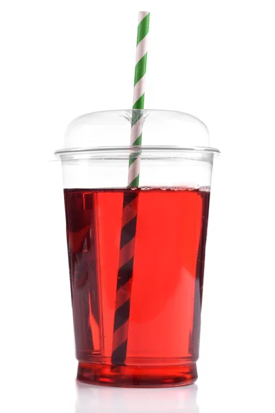 Pomegranate juice in fast food closed cup with tube isolated on white — Stock Photo, Image