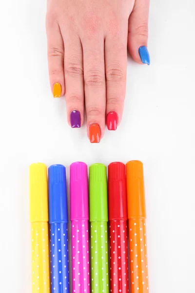 Female manicure with markers — Stock Photo, Image