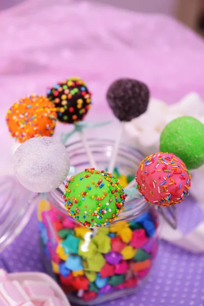 Sweet cake pops in jar — Stock Photo, Image