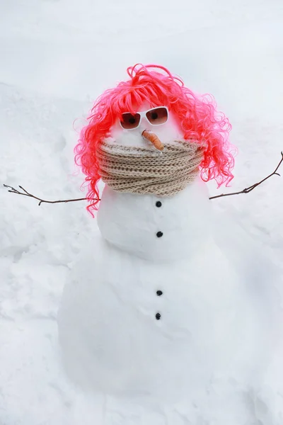 Peruk içinde komik kardan adam — Stok fotoğraf