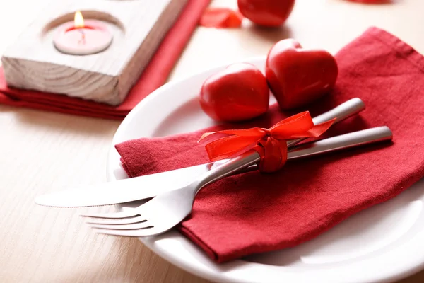 Festive table setting for Valentines Day on table background — Stock Photo, Image