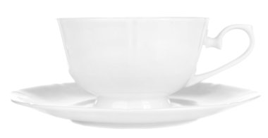 Uçan daire beyaz izole fincanla