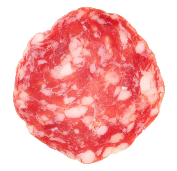 Fatia de salame isolado no fundo branco — Fotografia de Stock