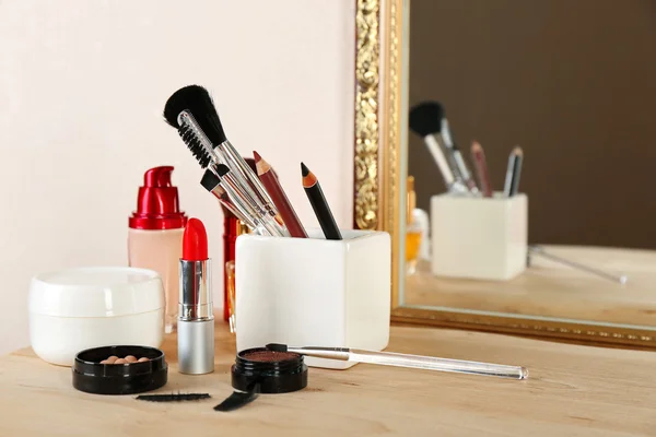 Different cosmetics on dressing table, close up — Stock Photo, Image