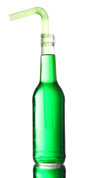 Barevné alkoholický nápoj ve skleněné láhvi izolované na bílém — Stock fotografie