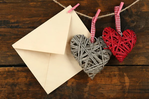 Love letter hanging on rope — Stock Photo, Image