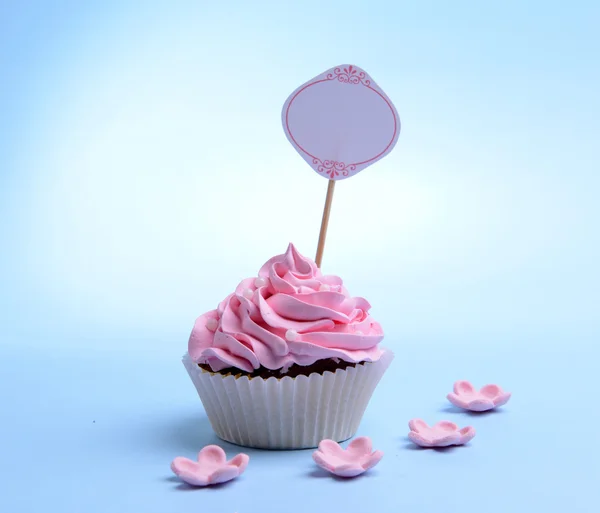 Delicious cupcake with inscription — Stock Photo, Image