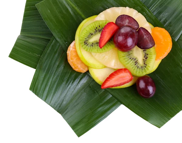 Fruit dessert on green leaf isolated on white — Stock Photo, Image
