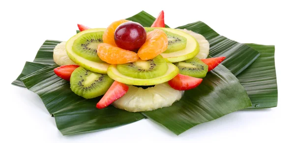 Fruit dessert on green leaf isolated on white — Stock Photo, Image