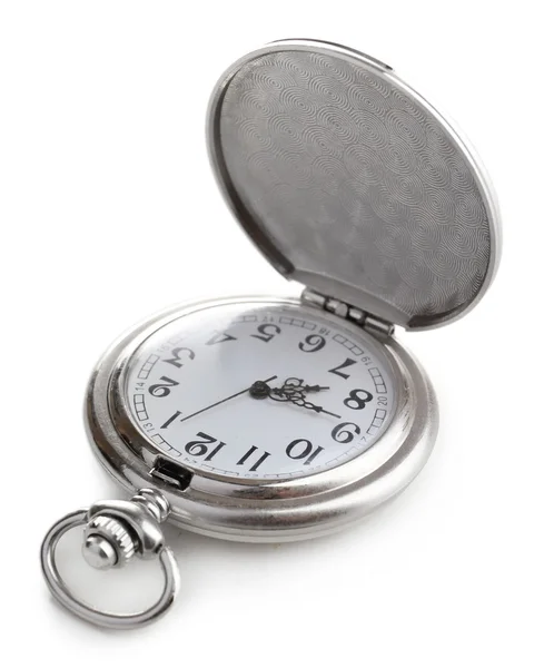 Relógio de bolso de prata isolado no branco — Fotografia de Stock