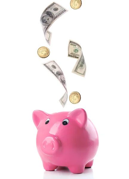 Sparschwein und Geld — Stockfoto