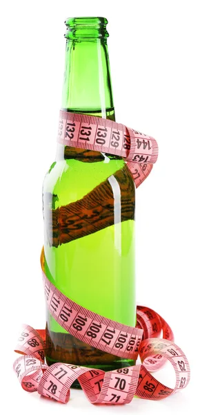 Butelka z diety koktajl z centymetr na białym tle — Zdjęcie stockowe