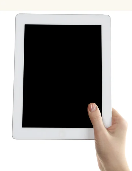 Mão segurando Tablet PC isolado no branco — Fotografia de Stock