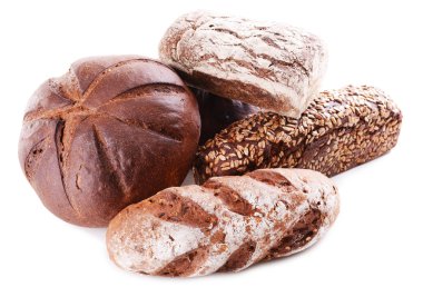 Farklı ekmek üzerinde beyaz izole