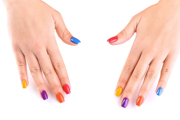 Multicolor vrouwelijke manicure geïsoleerd op wit — Stockfoto