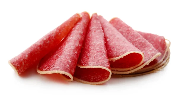 Slices of salami isolated on white background — Stock Photo, Image