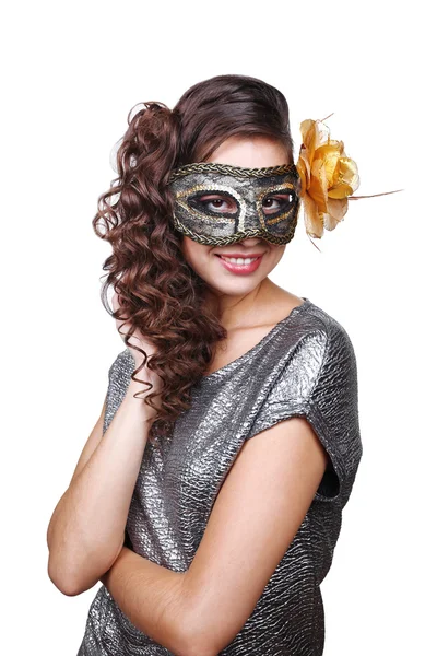 Beautiful girl with masquerade mask isolated on white Stock Photo