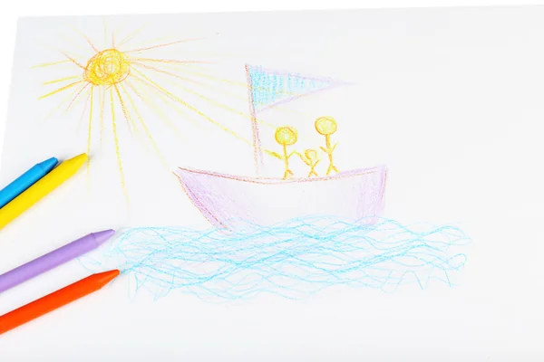 Dessin d'enfant avec crayons colorés — Photo