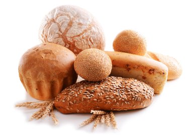 Farklı ekmek üzerinde beyaz izole