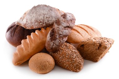 Farklı ekmek üzerinde beyaz izole