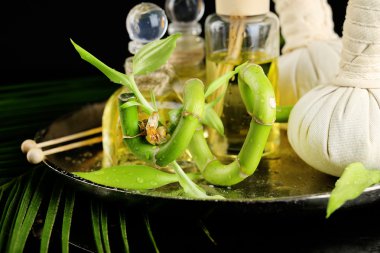 Koyu arka plan üzerinde bambu ile güzel spa kompozisyon
