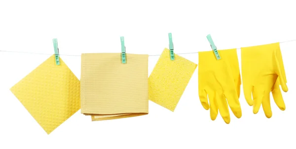 Kitchen sponges and rubber gloves — Stock Photo, Image