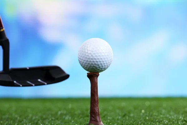 Golf topu ve sürücü yeşil çim açık üzerinde kapat — Stok fotoğraf