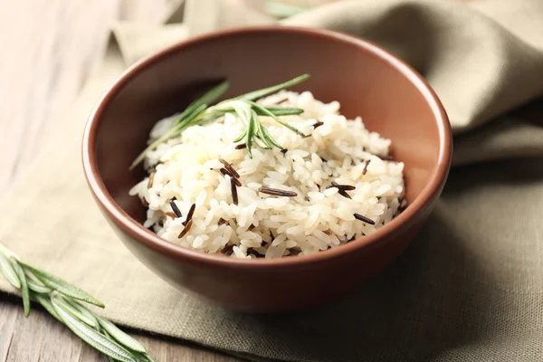 Tasty rice served on table, close-up — Stock Photo, Image