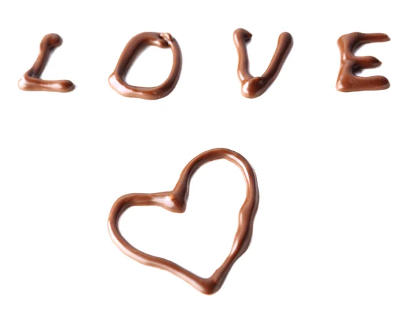 Καρδιά σοκολάτα και την λέξη αγάπη απομονωθεί σε λευκό — Φωτογραφία Αρχείου