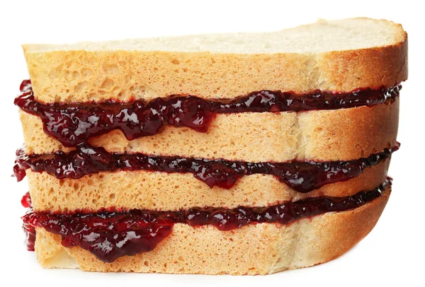 Sabroso sándwich con mermelada aislada en blanco — Foto de Stock