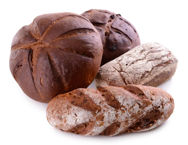 Farklı ekmek üzerinde beyaz izole — Stok fotoğraf