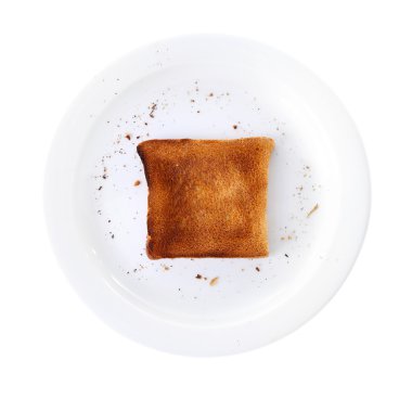 Beyaz arka plan üzerinde izole plaka üzerinde yanmış tost ekmeği