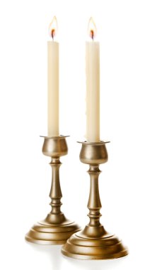 Retro candlesticks with candles, isolated on white clipart