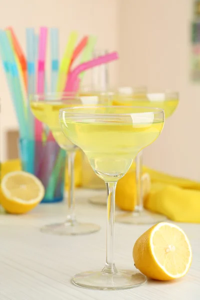 Glasses of fruit cocktails in party close-up — Stock Photo, Image