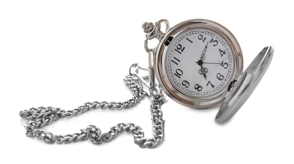 Reloj de bolsillo de plata aislado en blanco — Foto de Stock