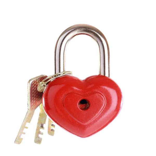 Heart-shaped padlock with key isolated on white — Stock Photo, Image