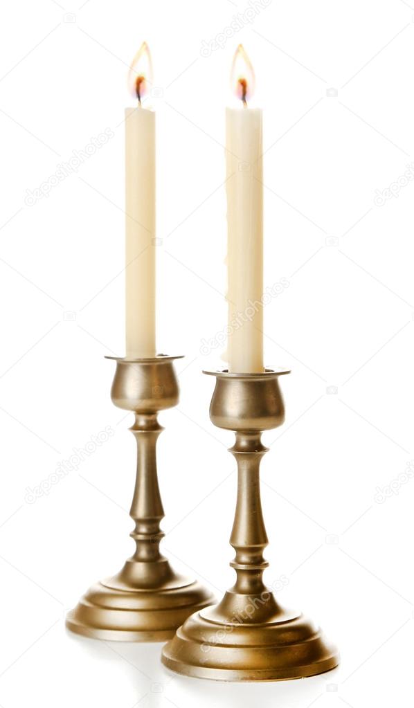 Retro candlesticks with candles, isolated on white