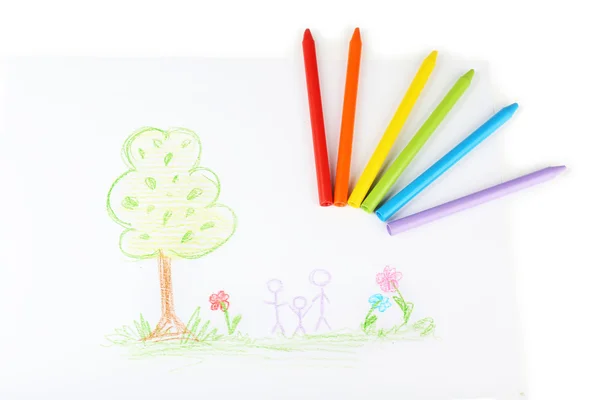 Child drawing with colorful pencils — Stock Photo, Image