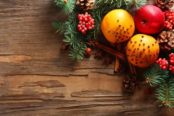 Fruits with nutsand spices of Christmas tree — Stock Photo, Image