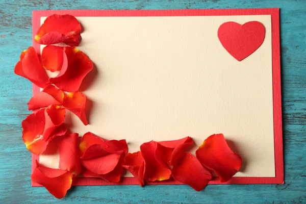 Beautiful post card with rose petals — Stock Photo, Image