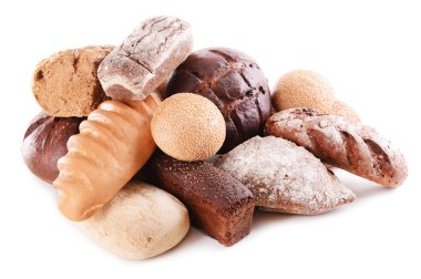 Farklı ekmek üzerinde beyaz izole