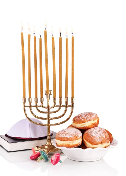Composición festiva para Hanukkah aislado en blanco —  Fotos de Stock