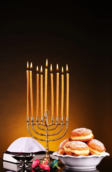 Festive composition for Hanukkah on dark background — Stock Photo, Image