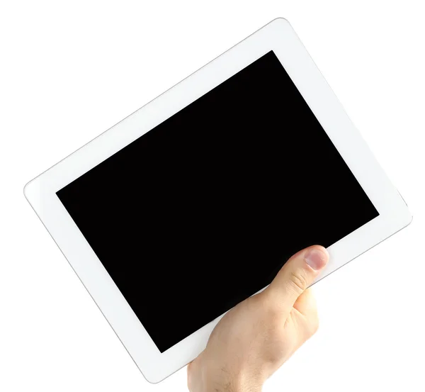 Ręka trzyma komputer typu tablet na białym tle — Zdjęcie stockowe