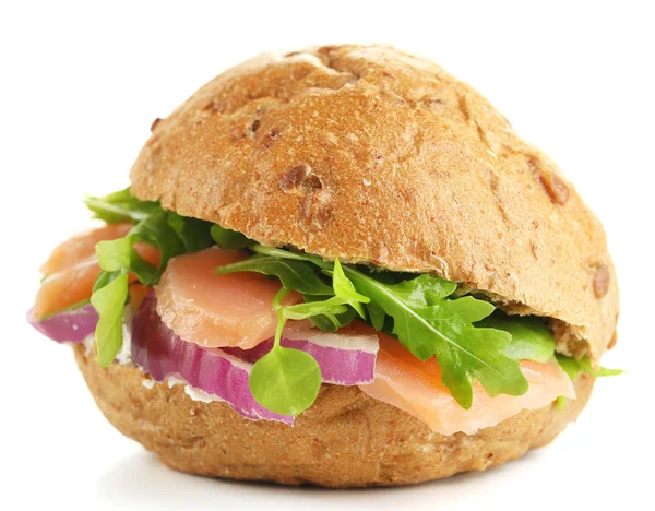 Sandwich met zalm geïsoleerd op wit — Stockfoto